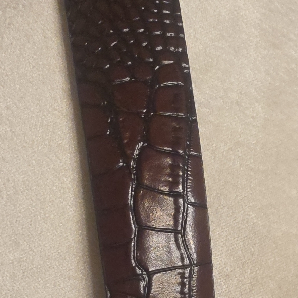 Paul Fredrick Embossed Italian Calfskin Two-Tone Leather Belt Size 36 - Picture 5 of 13